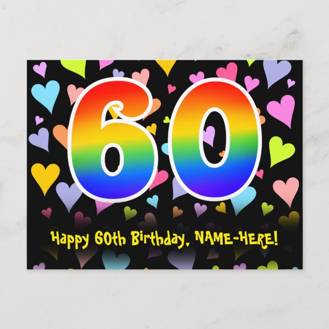 60. Geburtstag: Fun Hörmuster, Regenbogen 60 Postkarte (Vorderseite)