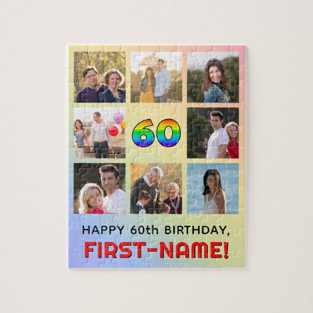 60. Geburtstag: Fun Rainbow #, Individuelle Name & Puzzle (Vertikal)