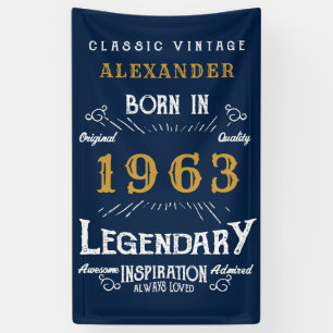 60. Geburtstag Geboren 1963 Name Legend Blue Gold Banner
