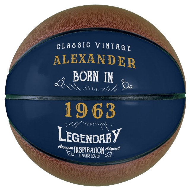 60. Geburtstag Geboren 1963 Name Legend Blue Gold  Basketball (Vorderseite)