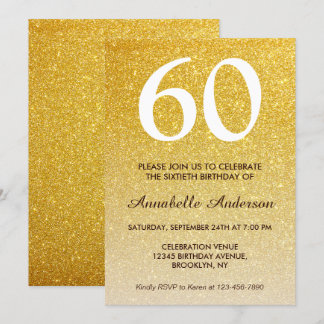 60. Geburtstag Gelb Glitzer Sparkle Ombre Einladung