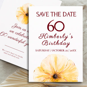 60. Geburtstag Gelbe Blume, Elegante Save-the-Date