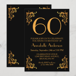 60. Geburtstag Glam Modern Gold Black Vintag Retro Einladung