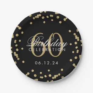 60. Geburtstag Glitzer Confetti Black Pappteller