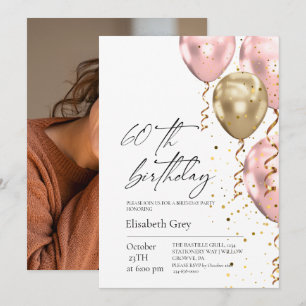 60. Geburtstag Gold Blush Pink Ballons Modern Einladung