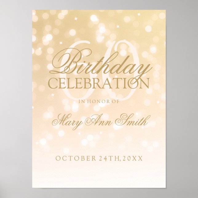 60. Geburtstag Gold Bokeh Sparkle Lights Poster (Vorne)