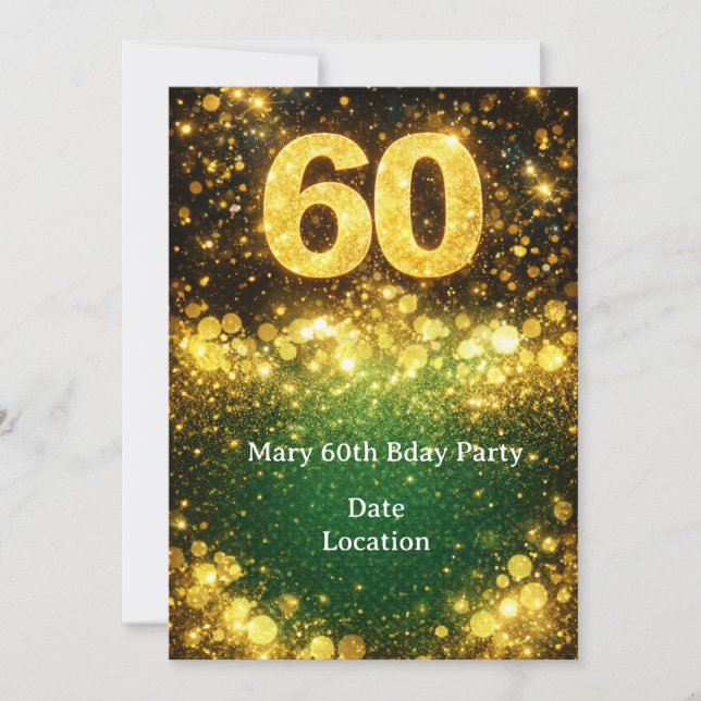 60. Geburtstag Gold Glitter  Einladung (Vorderseite)