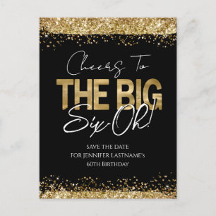 60. Geburtstag Gold Schwarz Save the Date Postkart Postkarte