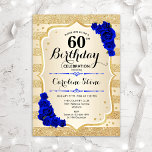 60. Geburtstag Gold Streifen Royal Blue Rose Einladung<br><div class="desc">Einladung zum 60. Geburtstag. Elegantes Design in Gold und königsblau. Features Imitate Glitzer goldene Streifen,  Saphir Rose stilvolle Skript-Schriftart und Konfetti. Ideal für eine gläserne Geburtstagsfeier.</div>