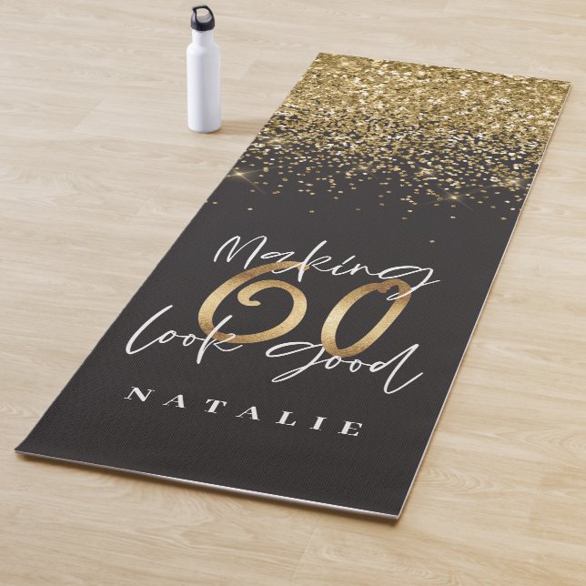 60. Geburtstag Gold und Schwarz Moderner Glitzer Yogamatte (Beispiel)