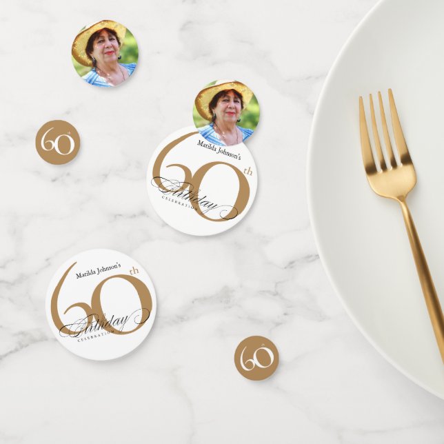60. Geburtstag Gold White Elegant Calligraphy Conf Konfetti (Gruppe)