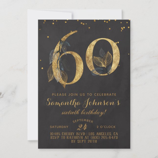 60. Geburtstag Goldene Blüte Einladung (Vorderseite)