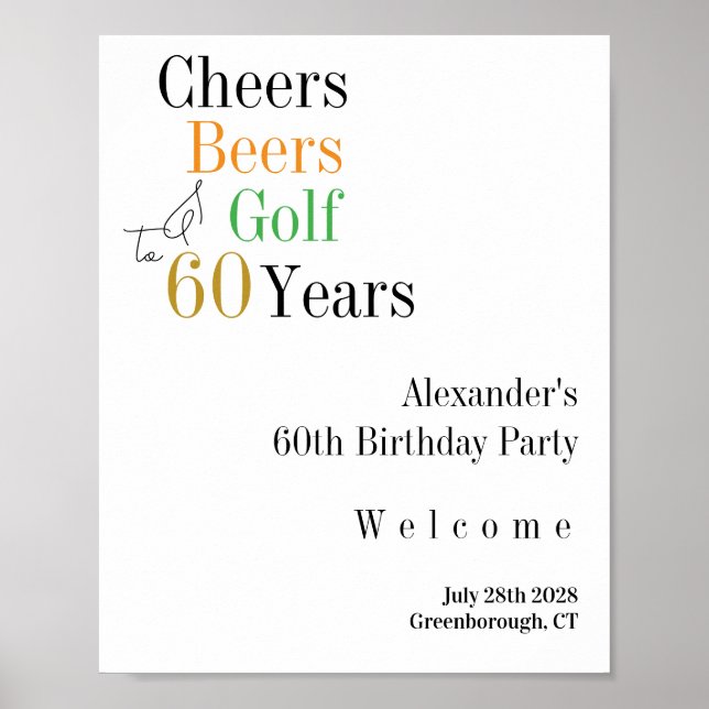 60. Geburtstag Golf Cheers Biere Minimaler Empfang Poster (Vorne)