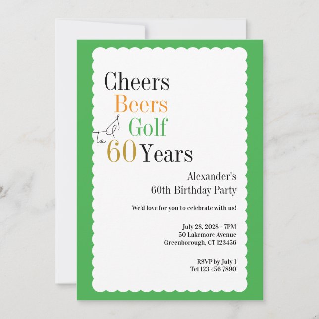 60. Geburtstag Golf Cheers und Biere Green Einladung (Vorderseite)