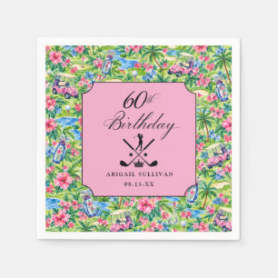60. Geburtstag Golf Preppy Pink Grün Druck Serviette