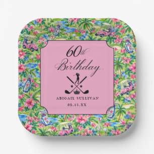 60. Geburtstag Golf Rosa Grün Preppy Druck Pappteller