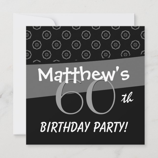 60. Geburtstag Graues und Schwarzes Muster Einladung (Vorderseite)