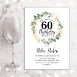 60. Geburtstag - Grüner Eukalyptus-Foliage Einladung<br><div class="desc">60. Geburtstagsfeier Einladung. Elegante botanische Einladungskarte. Das elegante Design ist mit handgemalten Aquarellgrün eucalyptus-Kranz und Skript-Schriftart ausgestattet. Personalisieren Sie Ihre persönlichen Daten. Kann in jedem Alter angepasst werden!</div>