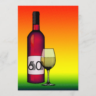 60. Geburtstag: Halbtonweinflasche u. -glas Einladung