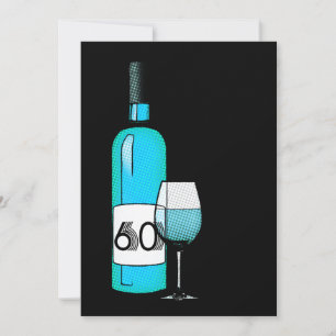 60. Geburtstag : halftone Weinflasche & Glas Einladung