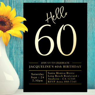 60. Geburtstag Hallo 60 Black Gold Folieneinladung