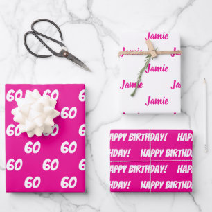 60. Geburtstag HOT PINK Namen Geschenkpapier Set