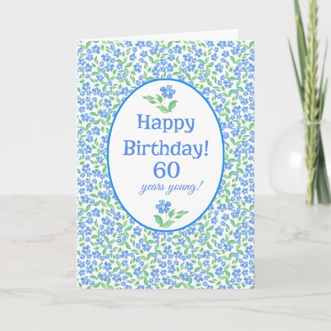 60. Geburtstag Hübsch Blue Green Periwinkle Blume Karte (Vorderseite)