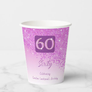 60. Geburtstag Klasse Falling Pink Glitzer Pappbecher
