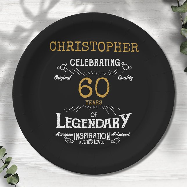 60. Geburtstag Legendary Black Gold Retro Pappteller (For those celebrating their 60th birthday we have the ideal birthday party plates)