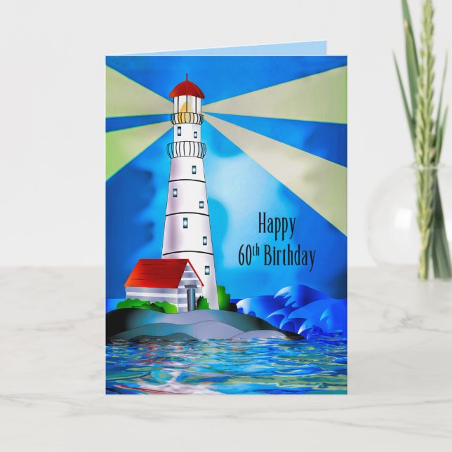 60. Geburtstag Leuchtturm Leuchtturm Leuchtfeuer f Karte (Vorderseite)