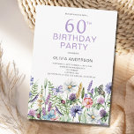 60. Geburtstag Lila Blumeneinladung Einladung<br><div class="desc">Bereiten Sie sich mit dieser hübschen,  60. Geburtstag lila Blumeneinladung auf das Party vor. Einfach den Text ändern. Wasserfarbene Wildblume botanisch.</div>