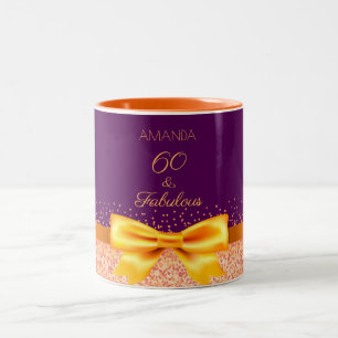 60 Geburtstag lila goldener, eleganter Bugname Zweifarbige Tasse