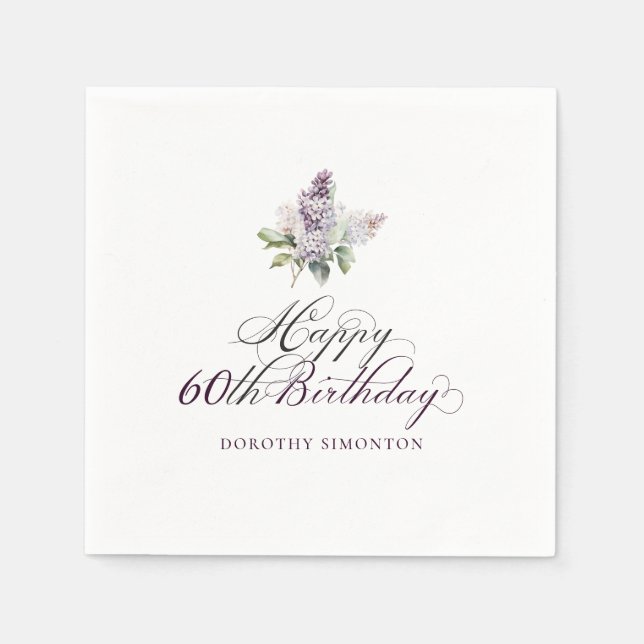60. Geburtstag Lila Lilac Spring Blume Cocktail Serviette (Vorderseite)