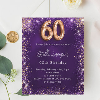 60. Geburtstag lila Rose Gold Einladung