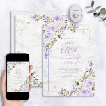 60. Geburtstag Lilac Lavender Wasserfarbenmarmor Einladung<br><div class="desc">Feiern Sie Ihren 60. Geburtstag stilvoll mit dieser schönen 60. Geburtstagsfeier Lilac Lavender Gold Watercolor Marmor Einladung! Mit eleganten lila Lavendel- und eukalyptus-blühenden botanischen Elementen, Imitaten goldenen Eckelementen und einem lila Lavendelrahmen vor einem einzigartigen Hintergrund aus Carrera-Marmor aus Imitaten, wird diese Einladung Ihre Gäste begeistern. Darüber hinaus können Sie die...</div>