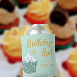 60. Geburtstag Mädchen Niedlich Cupcake Green Can  Dosenkühler