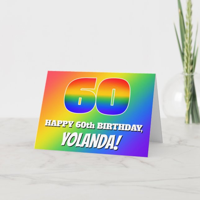 60. Geburtstag: mehrfarbiges Regenbogenmuster # 60 Karte (Vorderseite)
