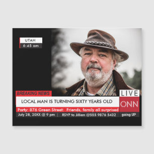 60. Geburtstag Mens Funny TV News Magnetkarte
