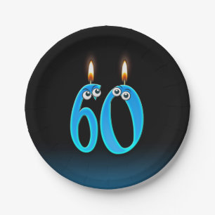 60. Geburtstag mit hellen Kerzenzahlen Pappteller