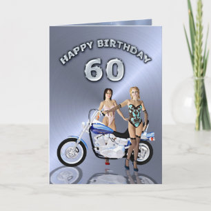 60. Geburtstag mit Mädchen und einem Motorrad Karte