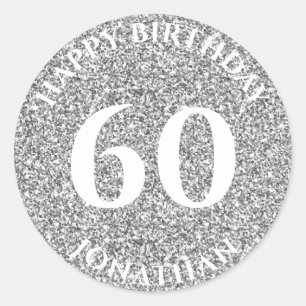 60. Geburtstag mit Name Silver Glitzer Runder Aufkleber