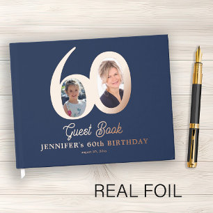 60. Geburtstag modern elegante Foto blaue Rose Gol Gästebuch
