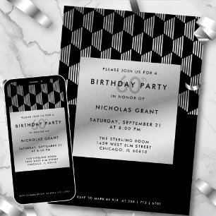 60. Geburtstag Modern Schwarz Faux Silberfolie Einladung