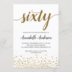 60. Geburtstag Moderne Gold Confetti Dots Script Einladung