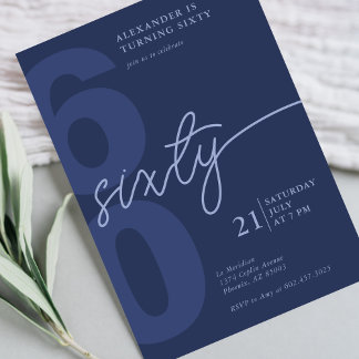 60. Geburtstag Moderne Minimalistische Navy Einlad Einladung