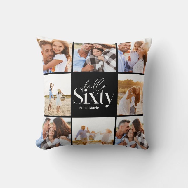 60. Geburtstag moderne Schwarze Foto Collage einfa Kissen (Vorderseite)