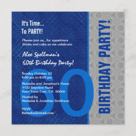 60. Geburtstag Modernes Blau und Silber S303 Einladung