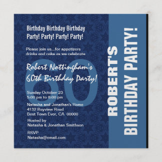 60. Geburtstag Modernes Muster in Hues of Blue W33 Einladung