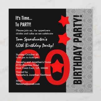 60. Geburtstag Modernes Red Silver Black Funny A01 Einladung