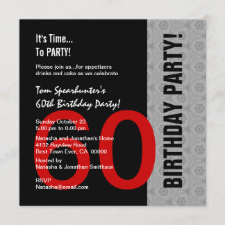 60. Geburtstag modernes rotes silbernes schwarzes Einladung